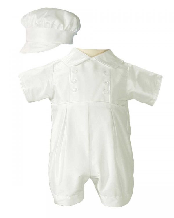 Boys Silk Christening Outfit Christening Baptism Romper with Hat - Little Things Mean a Lot