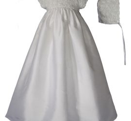 Girls 32" Silk Dupioni Christening Gown with Rosette Bodice - Little Things Mean a Lot