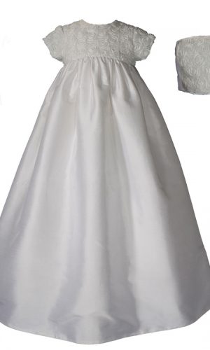 Girls 32" Silk Dupioni Christening Gown with Rosette Bodice - Little Things Mean a Lot