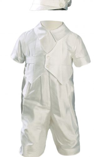 Boys Silk Dupioni Vested Christening Baptism Coverall with Hat - Little Things Mean a Lot