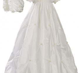Girls 33" Silk Bubble Christening Baptism Gown with Natural Venise Lace and Rosettes - Little Things Mean a Lot