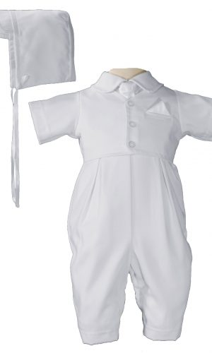 Boys Handsome White Vested Gabardine Short Sleeve Christening Baptism Coverall - Little Things Mean a Lot