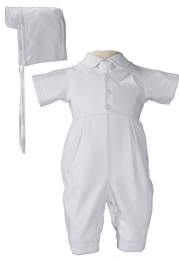 Boys Handsome White Vested Gabardine Short Sleeve Christening Baptism Coverall - Little Things Mean a Lot