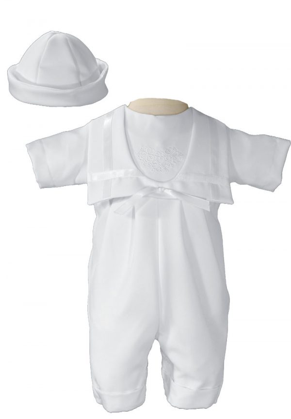 Boys White Nautical Gabardine Christening Baptism Knicker with Shamrock Embroidery - Little Things Mean a Lot