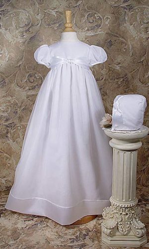 Girls 31" Poly Cotton Organza Christening Gown with Bonnet and Slip - Little Things Mean a Lot