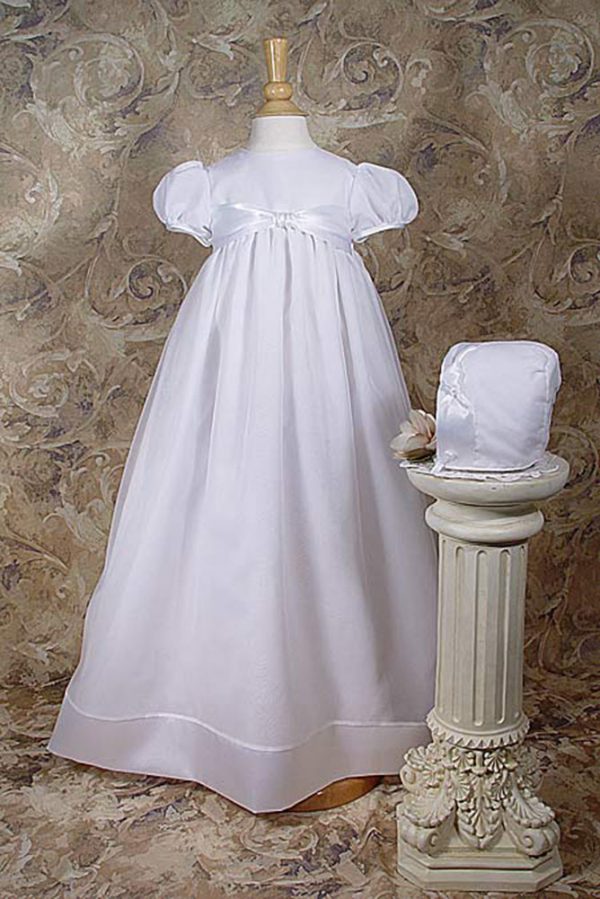 Girls 31" Poly Cotton Organza Christening Gown with Bonnet and Slip - Little Things Mean a Lot