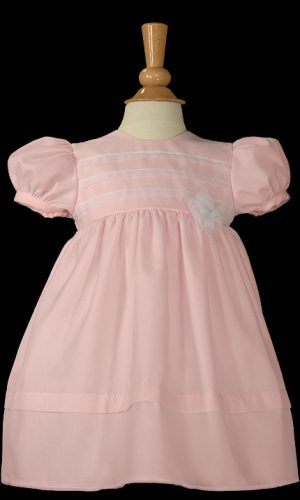 Girls 16" Pink Organza Overlay Christening Gown with Pin Tucking - Little Things Mean a Lot