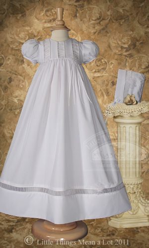 Girls 30" Poly Cotton Christening Gown with Organza Ruching Accents and Bonnet - Little Things Mean a Lot