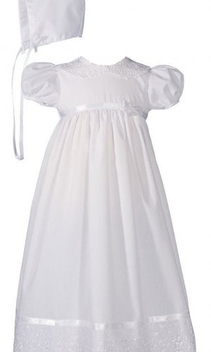 Girls 24" Poly Cotton Christening Baptism Gown with Lace Collar and Hem - Little Things Mean a Lot