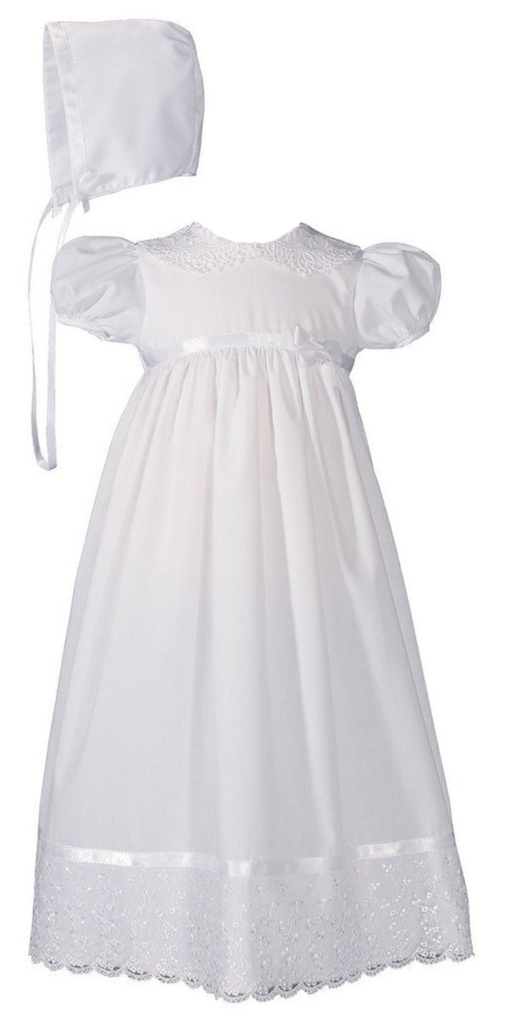 Girls 24" Poly Cotton Christening Baptism Gown with Lace Collar and Hem - Little Things Mean a Lot