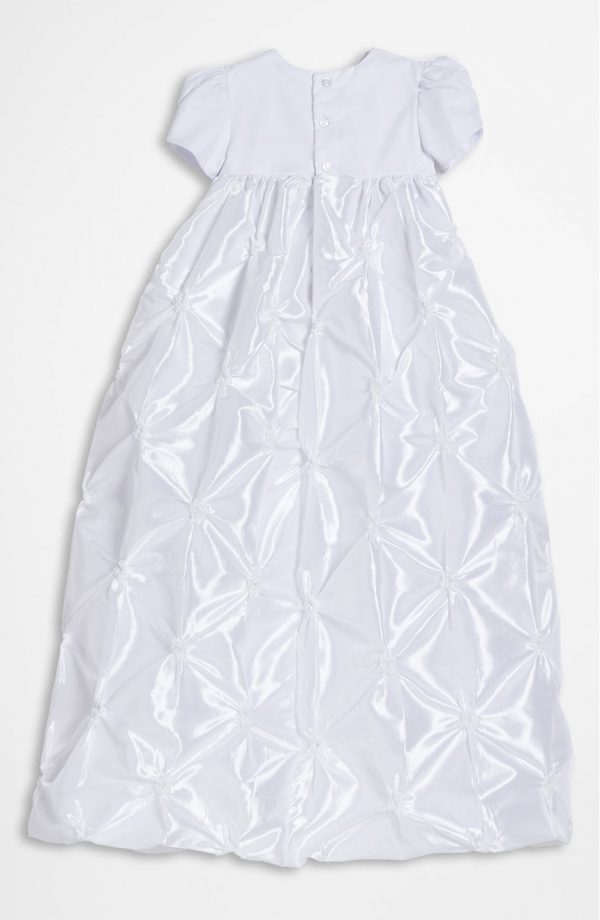 Girls White Polyester Taffeta Christening Baptism Gown with Rosettes and a Bonnet - Little Things Mean a Lot
