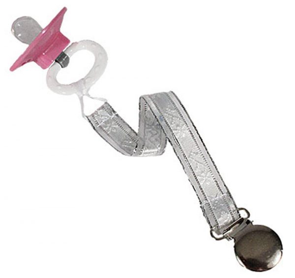 Unisex Universal Elegant and Fancy Pacifier Clip - White/Silver - Little Things Mean a Lot