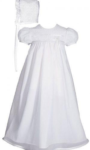 Girls 25" Tricot Overlay Christening Baptism Gown with Tatted Lace Bonnet - Little Things Mean a Lot