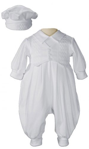 Boys Long Sleeve White Celebration Christening Baptism Set with Hat - Little Things Mean a Lot