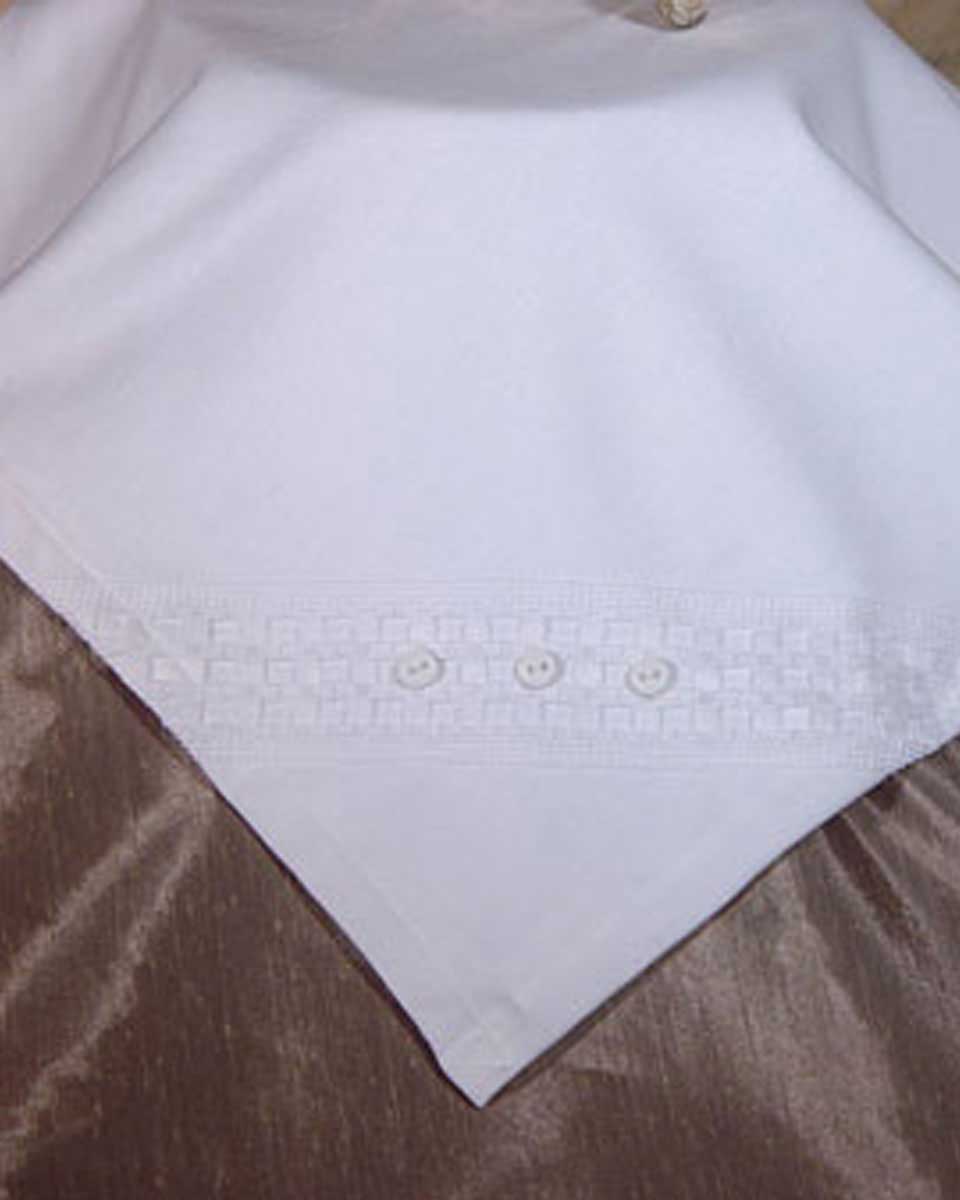 Elegant White Christening Receiver Blanket with Windowpane Trim and Buttons - Little Things Mean a Lot