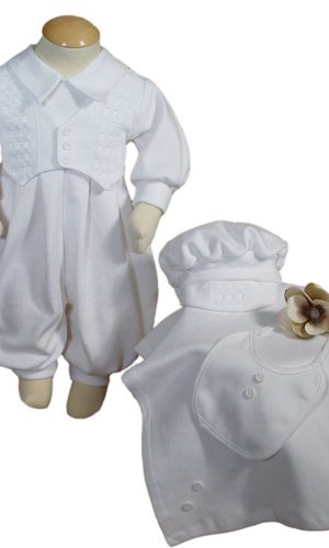 Boys White Long Sleeve Cotton Interlock Preemie Christening or Burial 4 Piece Set - Little Things Mean a Lot