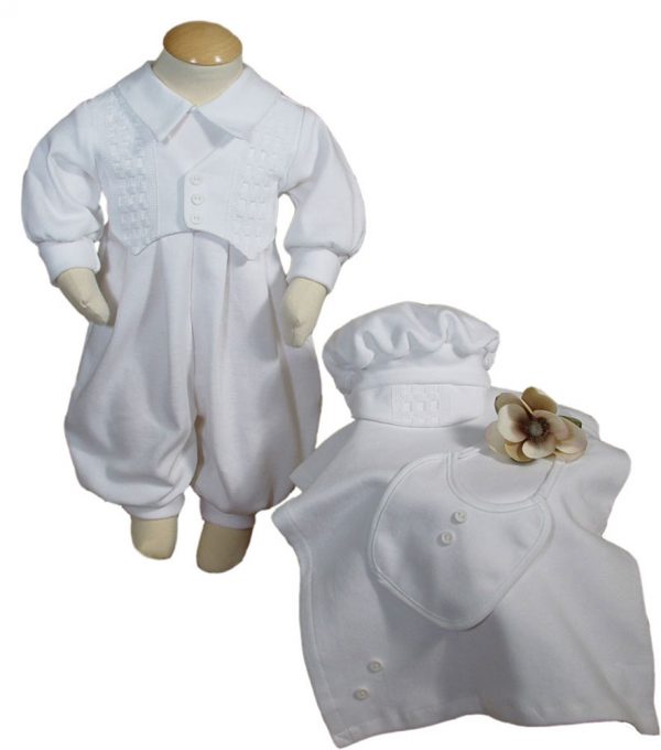 Boys White Long Sleeve Cotton Interlock Preemie Christening or Burial 4 Piece Set - Little Things Mean a Lot