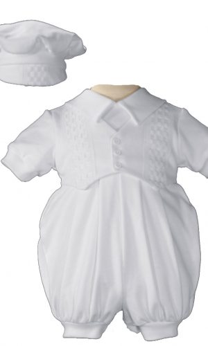 Boys White Short Sleeve Celebration Christening Baptism Set with Hat - Little Things Mean a Lot