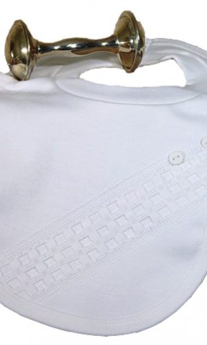 Beautiful White Bib with Window Pane Trim with Buttons - Little Things Mean a Lot