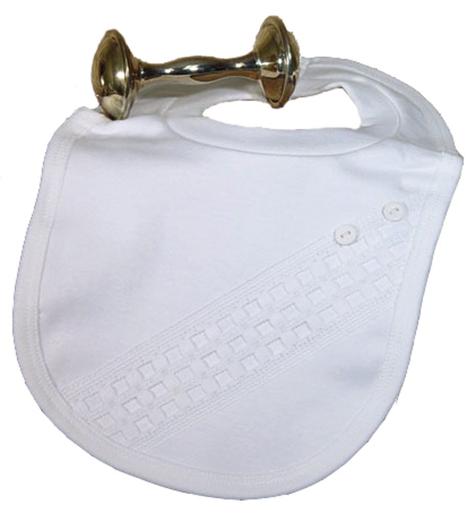 Beautiful White Bib with Window Pane Trim with Buttons - Little Things Mean a Lot