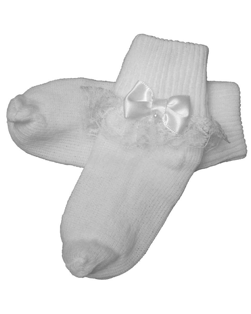 Girls Cotton or Nylon Special Occasion Anklet Socks with Lace and Pearl Bow - Little Things Mean a Lot