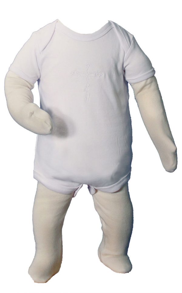 Unisex Cotton Knit Christening Onesie Coverall with Embroidered Cross - Little Things Mean a Lot