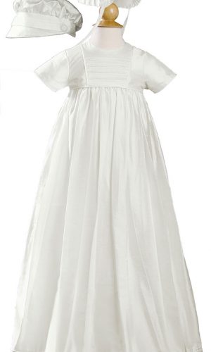 Unisex 34" Short Sleeve Silk Dupioni Christening Baptism Family Heirloom Gown - Little Things Mean a Lot