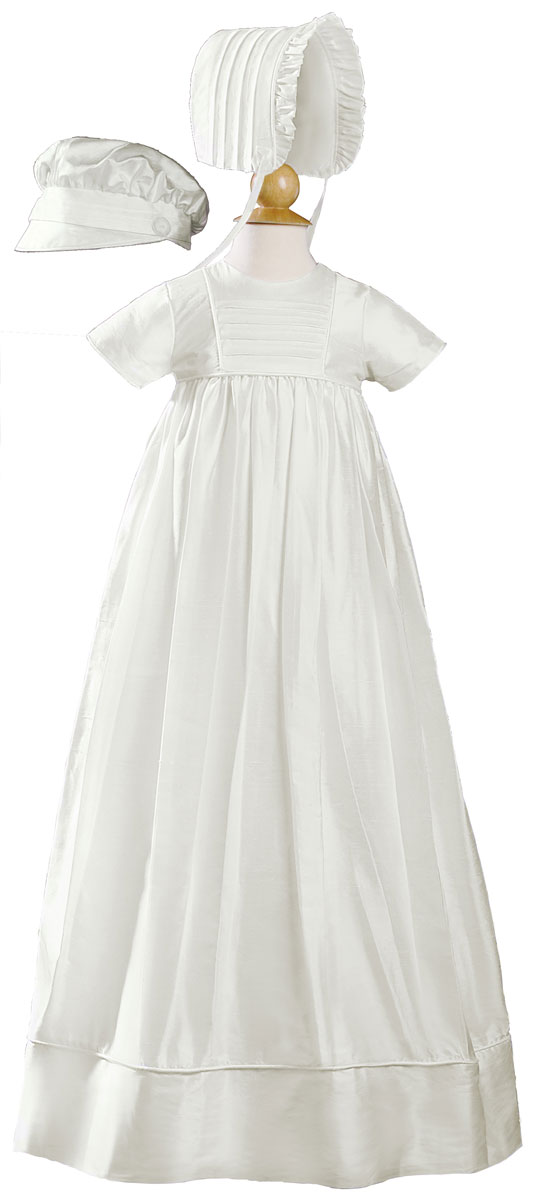 Unisex 34" Short Sleeve Silk Dupioni Christening Baptism Family Heirloom Gown - Little Things Mean a Lot