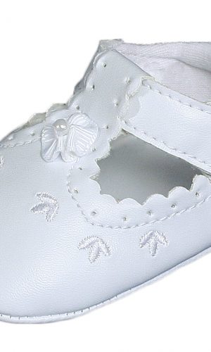 Baby Girls All White Faux Leather Mary Jane Crib Shoe with Perforation Accents - Little Things Mean a Lot