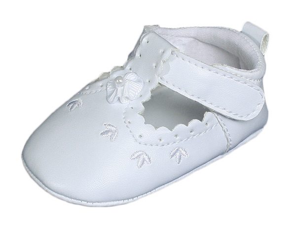 Baby Girls All White Faux Leather Mary Jane Crib Shoe with Perforation Accents - Little Things Mean a Lot