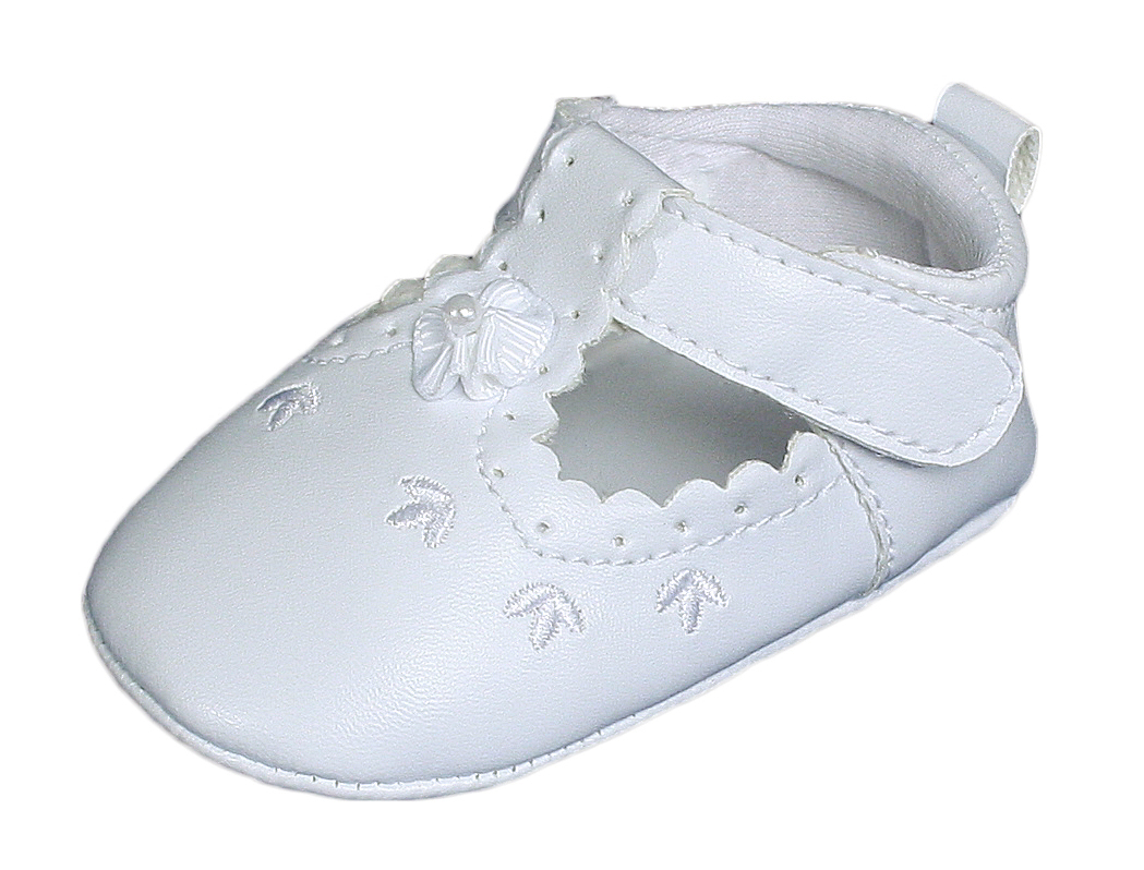 Baby Girls All White Faux Leather Mary Jane Crib Shoe with Perforation  Accents - Little Things Mean