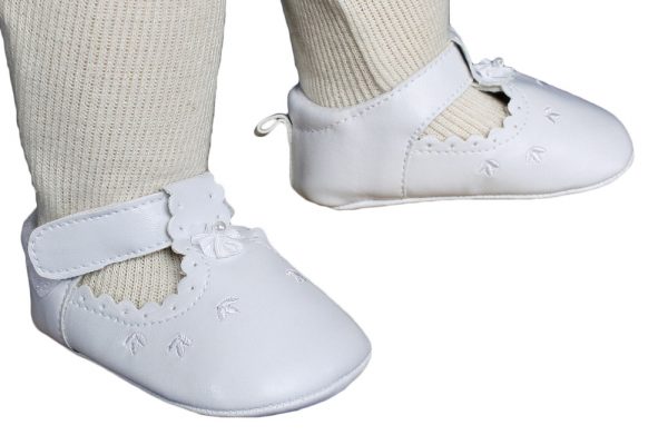 Baby Girls All White Faux Leather Mary Jane Crib Shoe with Perforation Accents - Little Things Mean a Lot