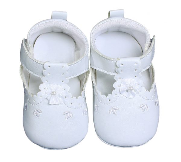 Baby Girls All White Faux Leather Mary Jane Crib Shoe with Perforation Accents - Little Things Mean a Lot