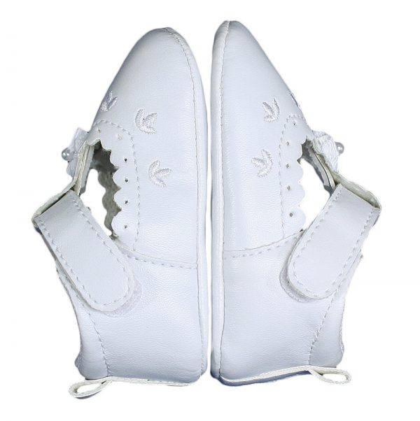 Baby Girls All White Faux Leather Mary Jane Crib Shoe with Perforation Accents - Little Things Mean a Lot