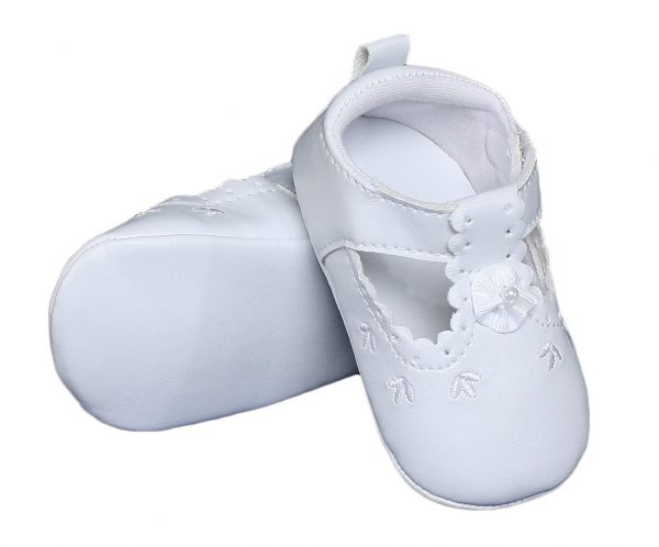 Baby Girls All White Faux Leather Mary Jane Crib Shoe with Perforation Accents - Little Things Mean a Lot