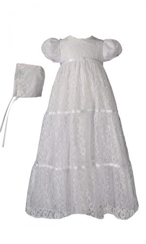 Girls 29" Layered All Over Lace Christening Special Occasion Gown - Little Things Mean a Lot