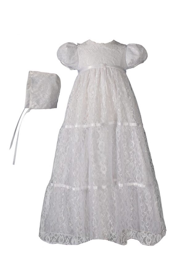 Girls 29" Layered All Over Lace Christening Special Occasion Gown - Little Things Mean a Lot