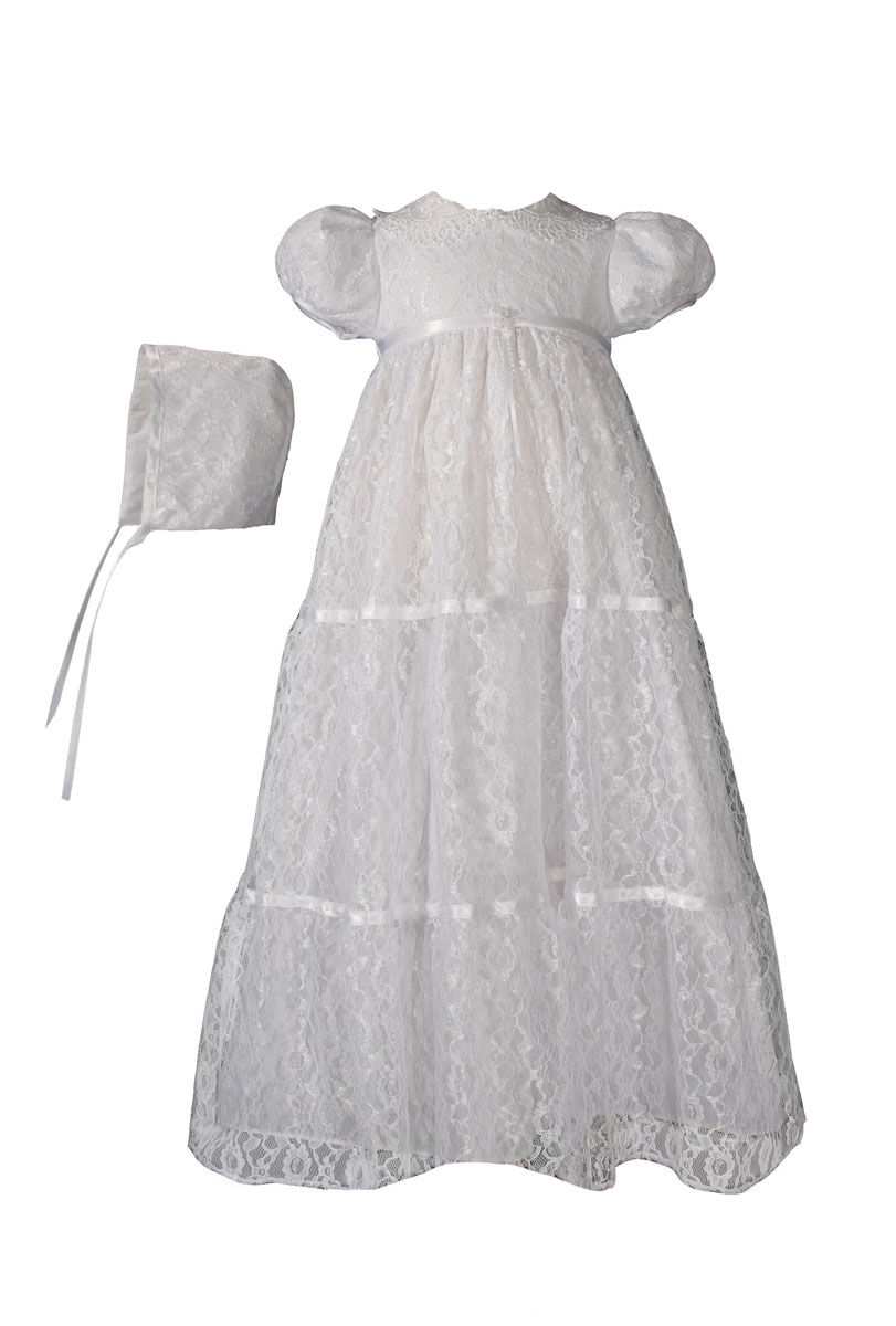 Girls 29" Layered All Over Lace Christening Special Occasion Gown - Little Things Mean a Lot