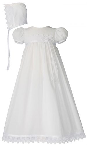 Girls 26" Cotton Christening Gown with Italian Lace - Little Things Mean a Lot