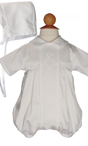 Boys Cotton Embroidered Christening Baptism Romper with Diamonds and Matching Hat - Little Things Mean a Lot