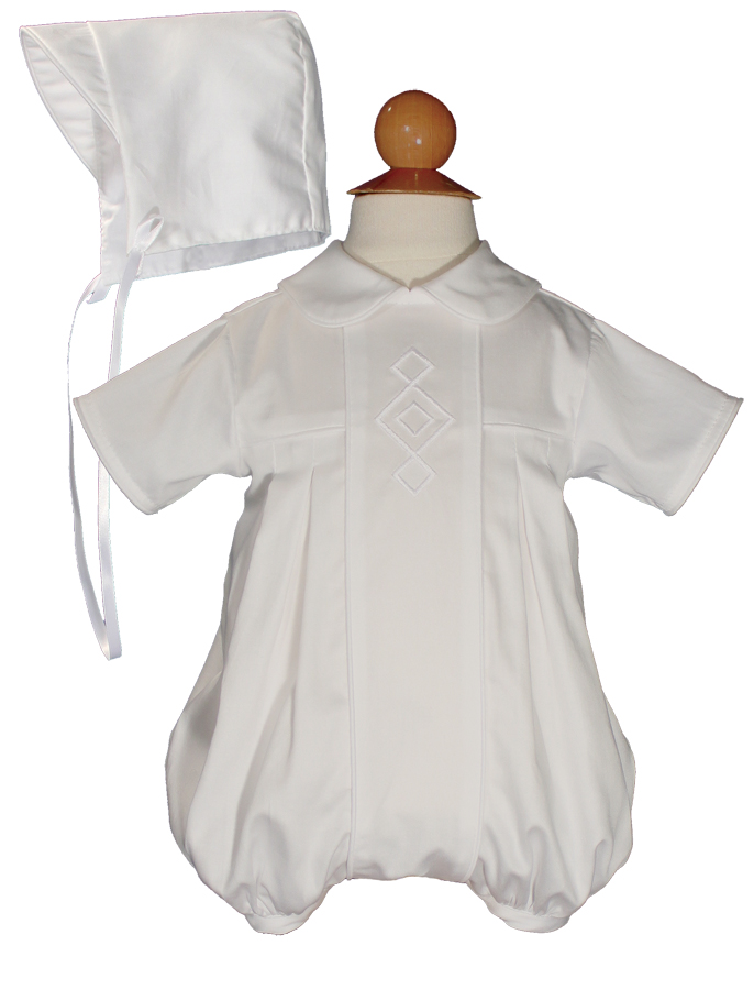 Boys Cotton Embroidered Christening Baptism Romper with Diamonds and Matching Hat - Little Things Mean a Lot