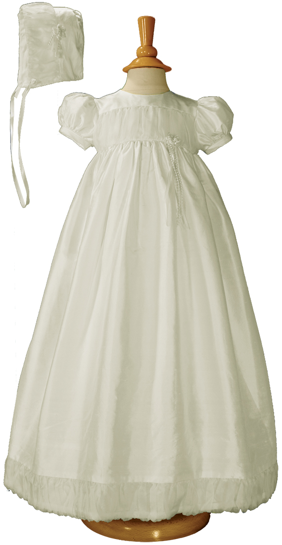 Girls Silk Dupioni Christening Baptism Gown with Silk Organza Pleats and Bonnet - Little Things Mean a Lot