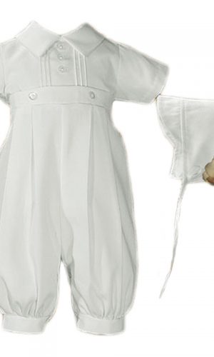 Baby Boys White Gabardine Coverall with Matching Hat - Little Things Mean a Lot