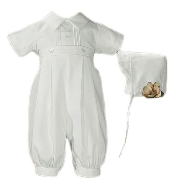 Baby Boys White Gabardine Coverall with Matching Hat - Little Things Mean a Lot