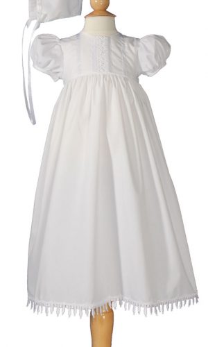 Girls 24" Poly Cotton Teardrop Lace Christening Baptism Gown with Bonnet - Little Things Mean a Lot