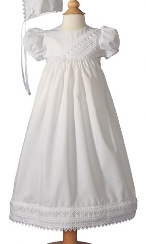 Girls Heart Trimmed Cotton Blend Christening Gown with Bonnet - Little Things Mean a Lot