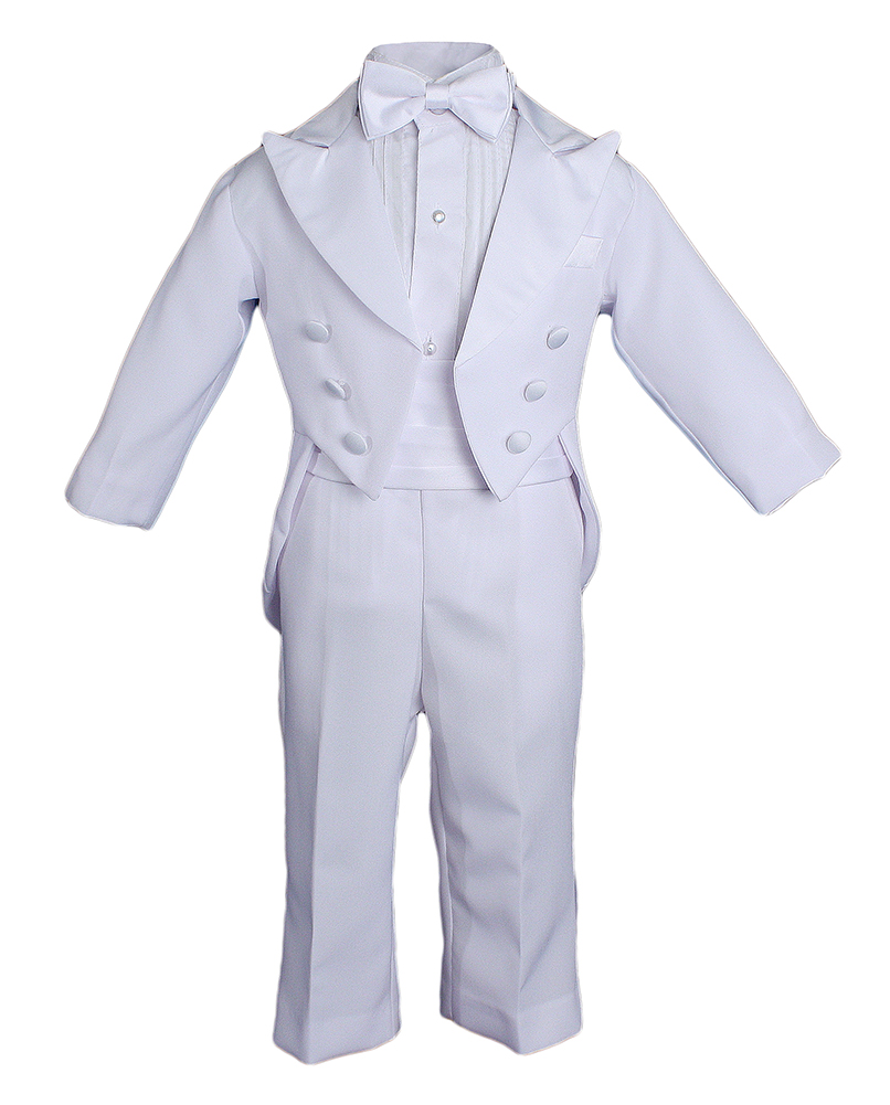 Baby Boys Formal White Poly Cotton 5 Piece Classic Tux Set with Tail - Little Things Mean a Lot