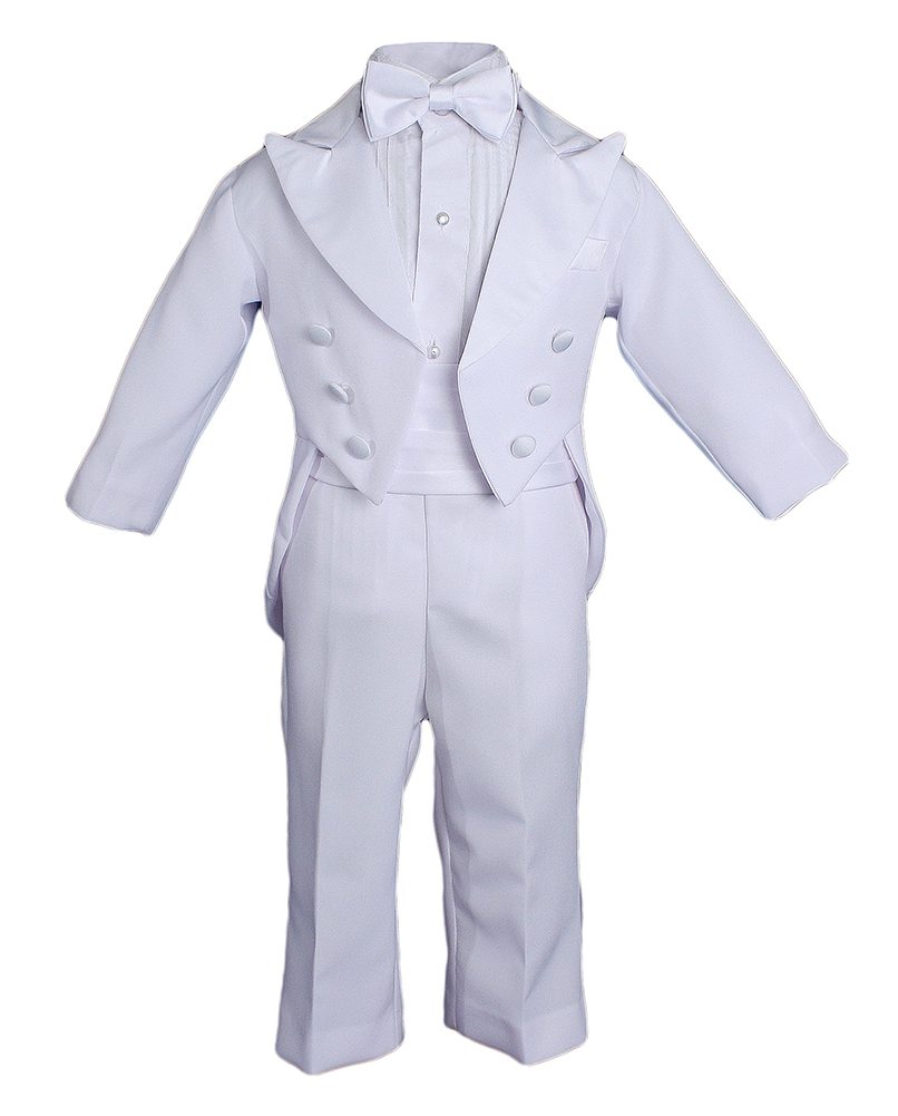Baby Boys Formal White Poly Cotton 5 Piece Classic Tux Set with Tail Little Things Mean