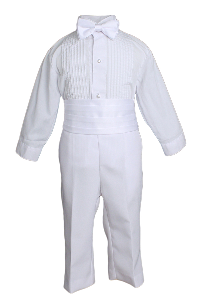 Baby Boys Formal White Poly Cotton 5 Piece Classic Tux Set with Tail - Little Things Mean a Lot