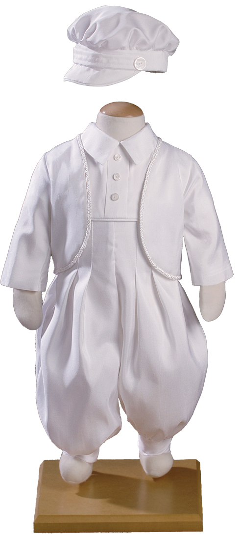 Boys Silk Shantung Christening Baptism Coverall with Jacket and Matching Hat - Little Things Mean a Lot